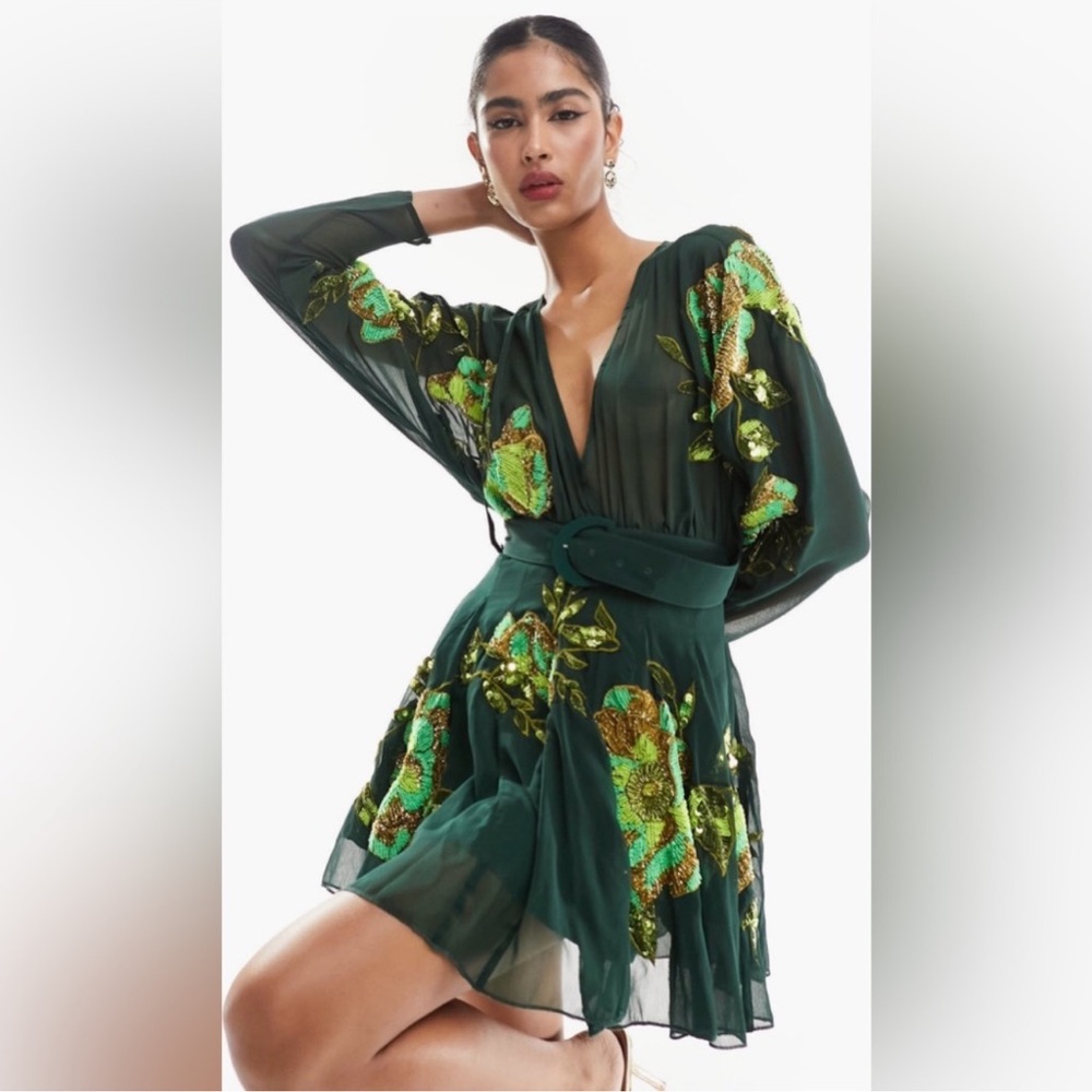 ASOS Green Floral Mini Dress